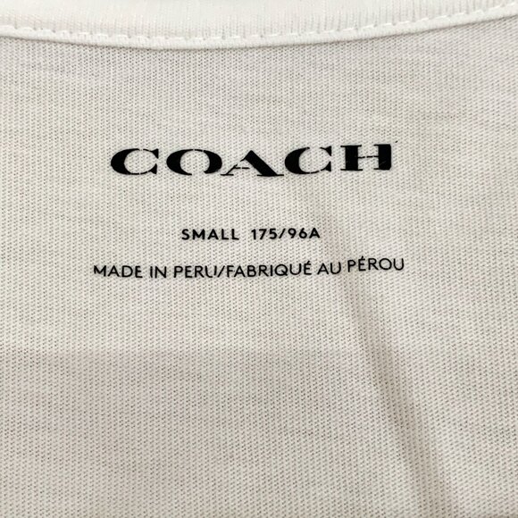 Coach White Logo Print Round-Neck Short-Sleeve T-Shirt Size S 100% Cotton Made I - Picture 2 of 7